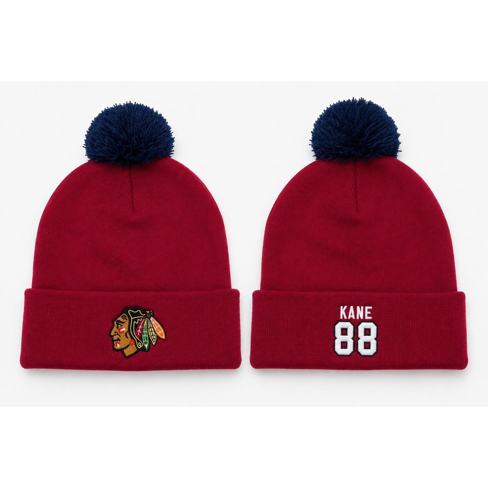 NHL Chicago Blackhawks Beanie Unisex OSFA Red Patrick Kane 88 Pom Pom Hat